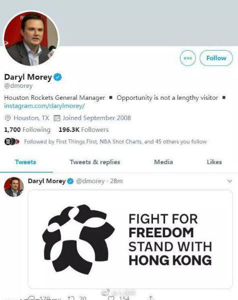 daryl morey houston rockets hong kong protestors