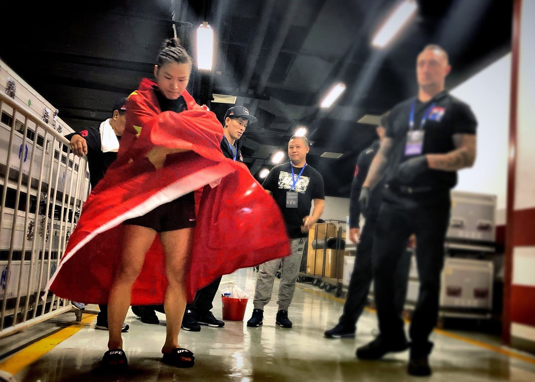 Zhang Weili Chinese flag backstage UFC