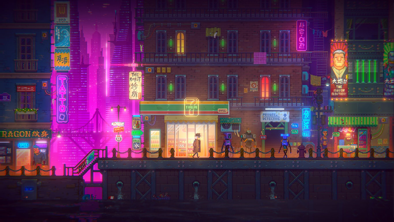 Download 8 Bit Neon City for desktop or mobile device. Make your device  cooler and more beautiful.