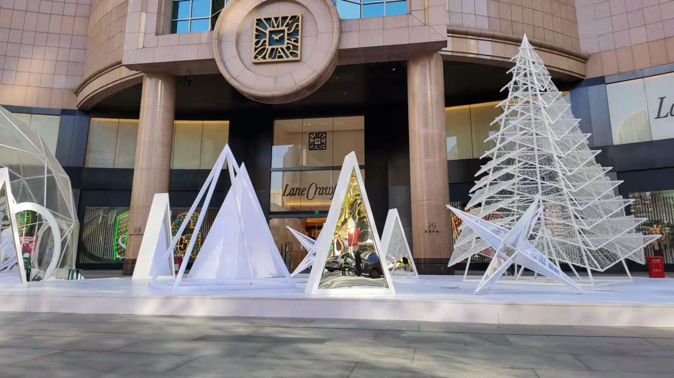 A Christmas-themed display outside a Shanghai mall on December 23, 2021