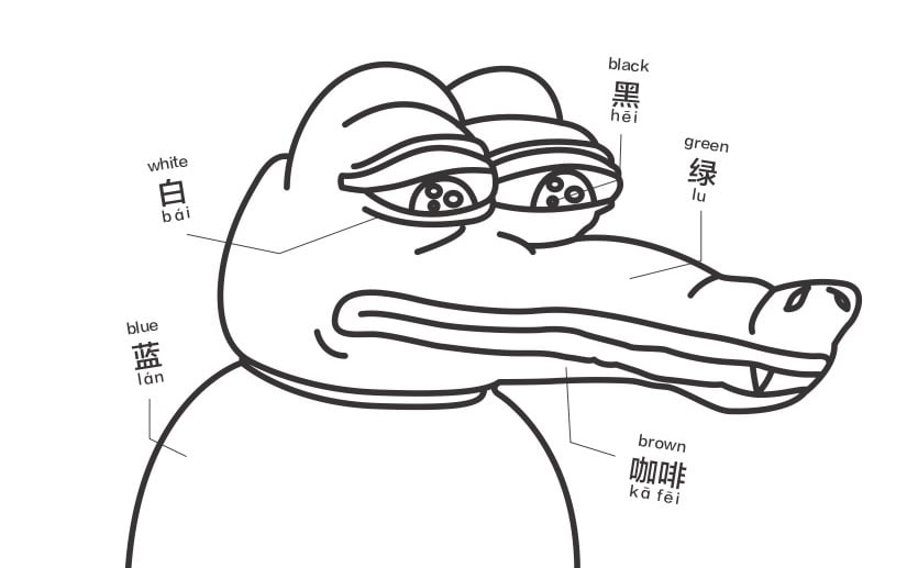 Pepe the Sad Frog Coloring Book and Chinese Language Guide — RADII