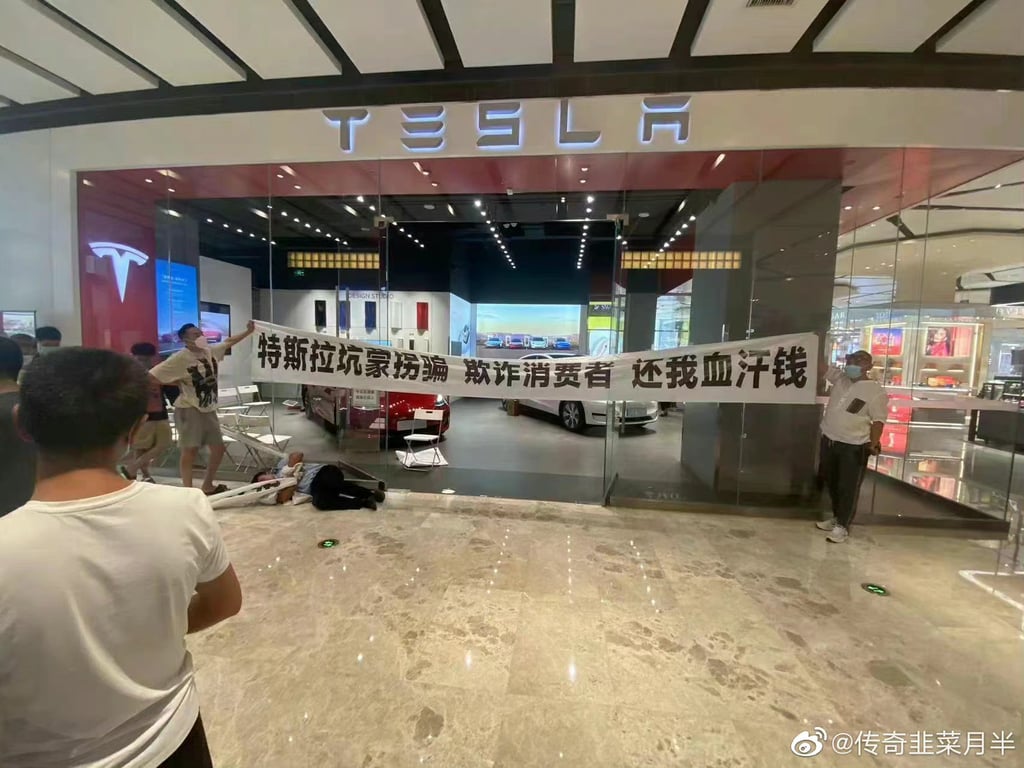 tesla protestor china