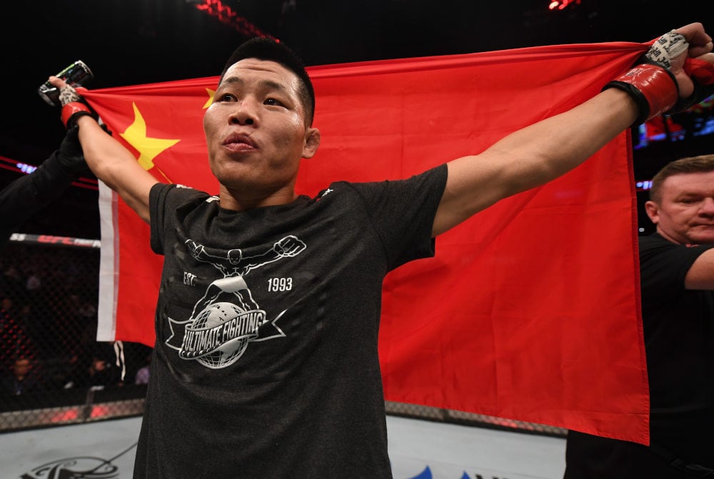 Li Jingliang after victory over David Zawada at UFC Fight Night 141 in Beijing in 2018