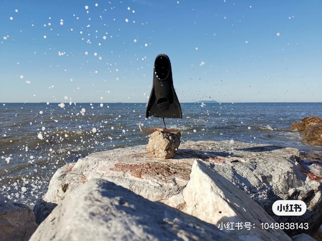 art installation by the sea made from ocean litter