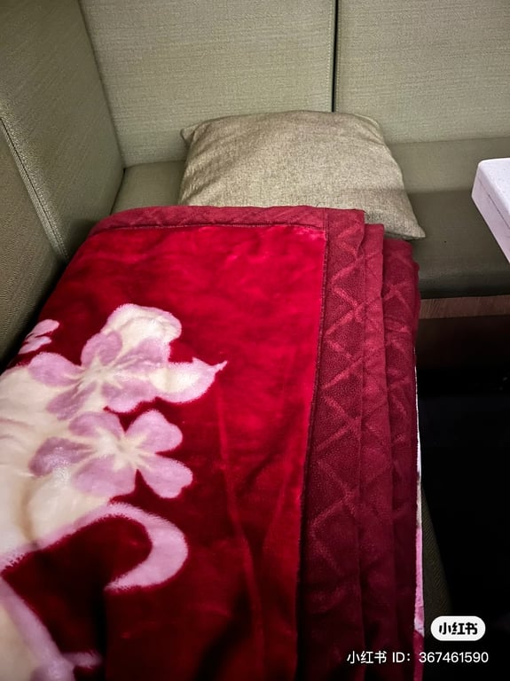 A blanket and pillow in a Haidilao booth. Image via Xiaohongshu