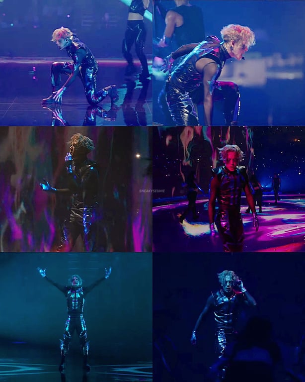 a collage of jackson wang's performance at league of legends world championship 2022