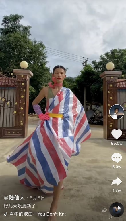 village supermodel lu xianren modeling a tarp