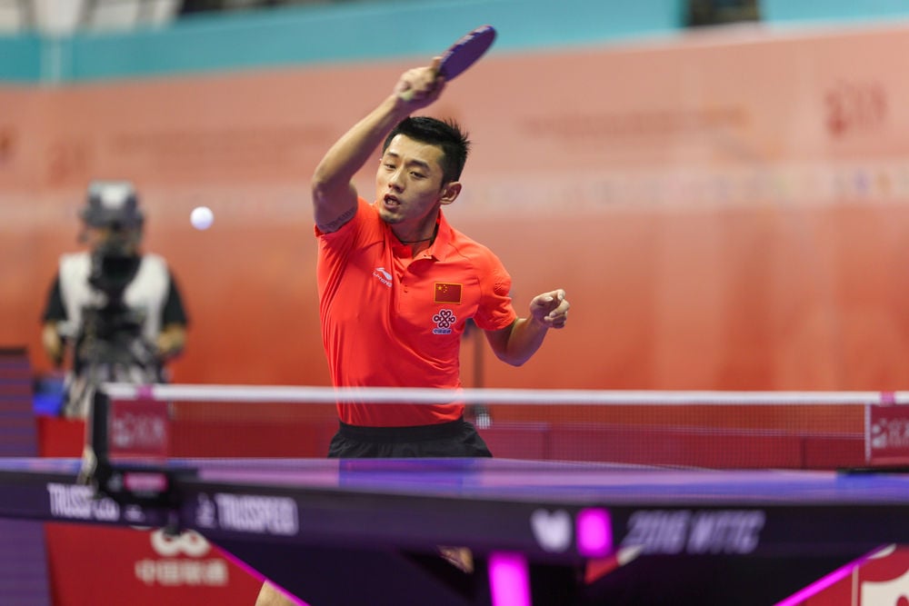 Zhang Jike of China returns a shot at the Perfect 2016 World Team Table-tennis Championships held in Kuala Lumpur, Malaysia, in 2016