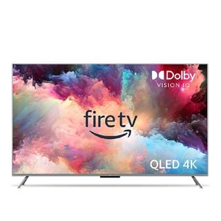 Televizor Amazon Fire TV Omni QLED QL65F601U pe fundal alb