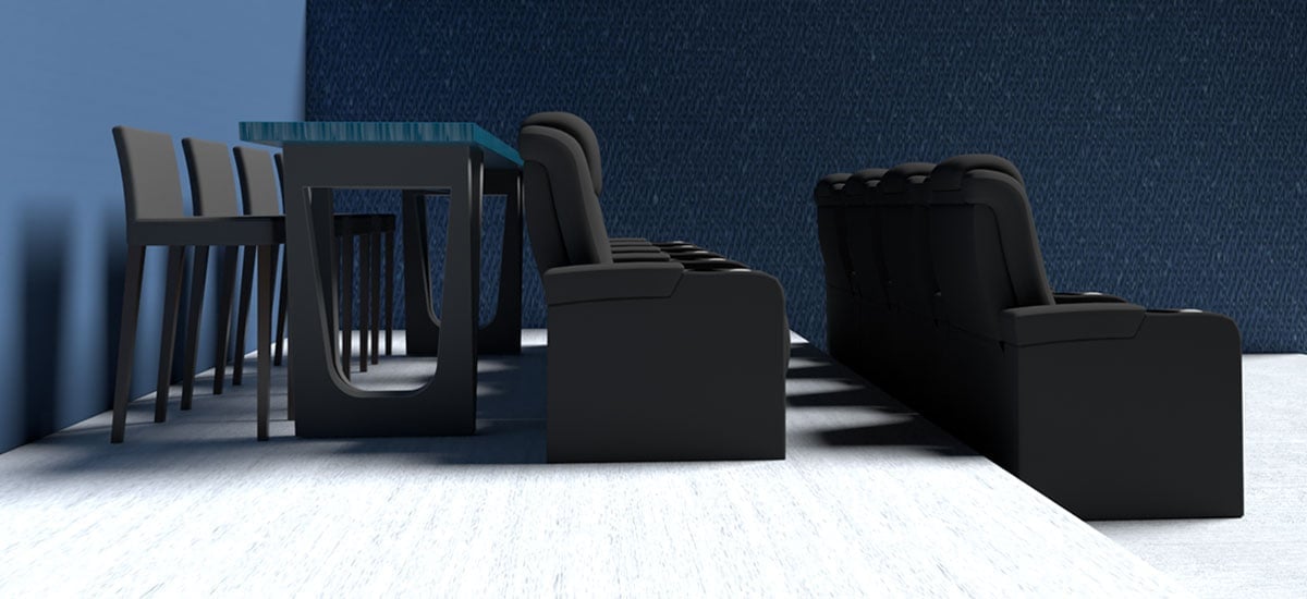 Platforme home cinema și blat cu scaune