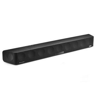 O soundbar Sennheiser Ambeo Soundbar Max neagră pe un fundal alb.