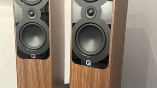 Boxe de podea Q Acoustics 5050 văzute din față, detaliu al unităților de antrenare