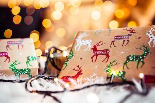 a wrapped presents with lights