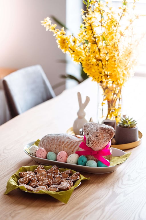 Home Easter Holiday Still Life With Easter Lamb And Easter Cookies