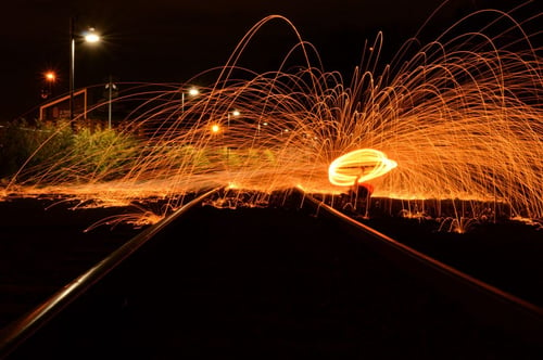 a light painting on a train track