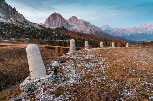 a stone pillars on a mountain