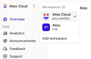 Workspace switcher showing the current workspace and other available workspaces