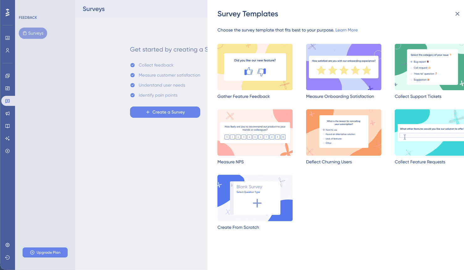 UserGuiding survey templates