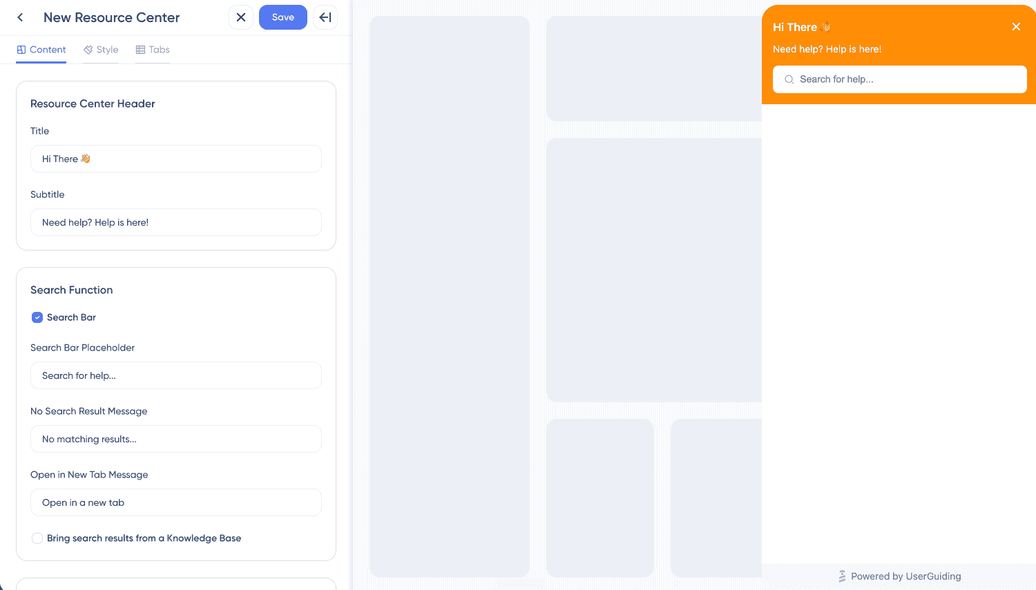 UserGuiding resource center builder