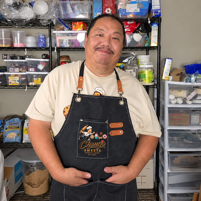 Cheng, owner and baker of Cheng's Sweets, in his home bakery