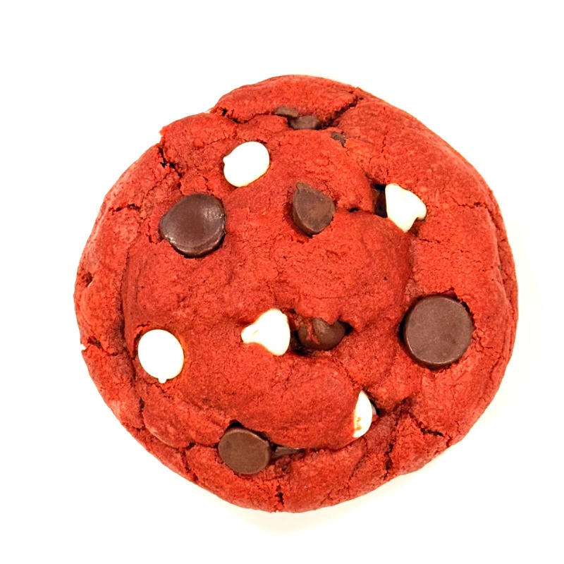 Single red velvet cookie