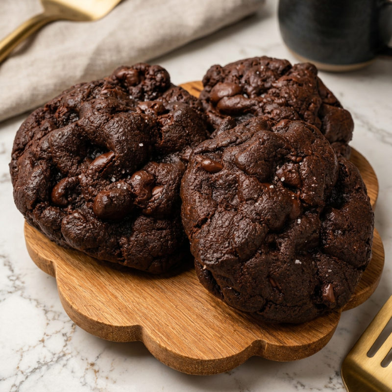 Midnight Wonder double chocolate cookies with milk and dark chocolate morsels.