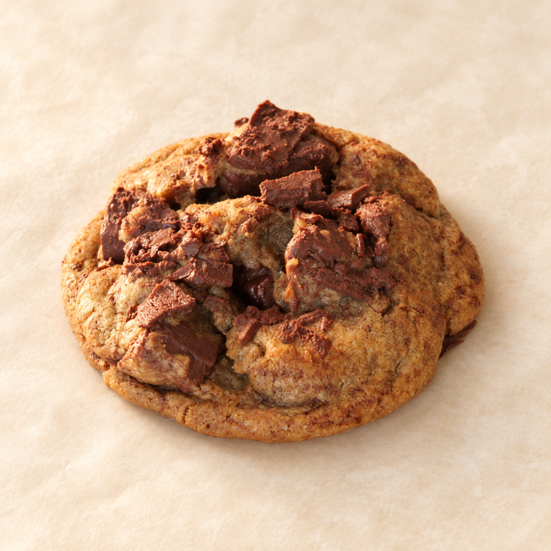 Thick brown butter chocolate chip cookie loaded with chocolate chunks, freshly baked by Cheng's Sweets.