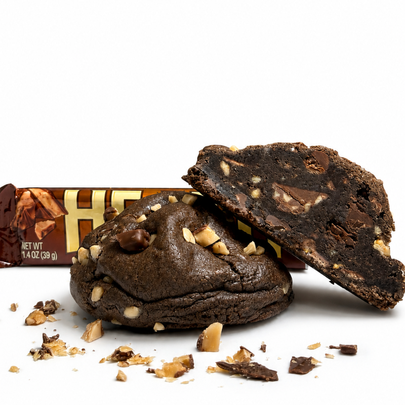 Dark chocolate cookie with Heath toffee pieces and semisweet chocolate chips.