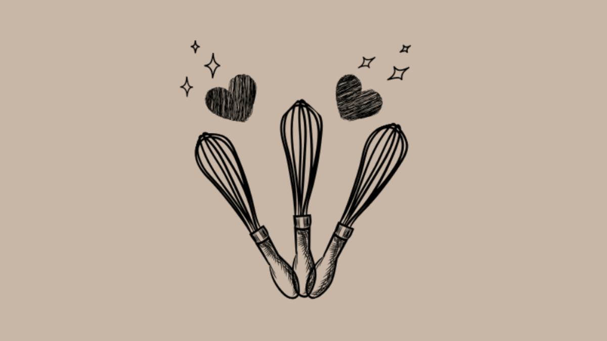 Whisks with hearts at the top icon