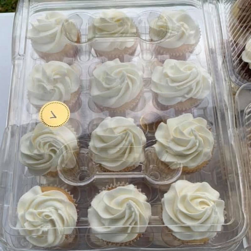 1 dozen Vanilla cupcakes with vanilla buttercream frosting