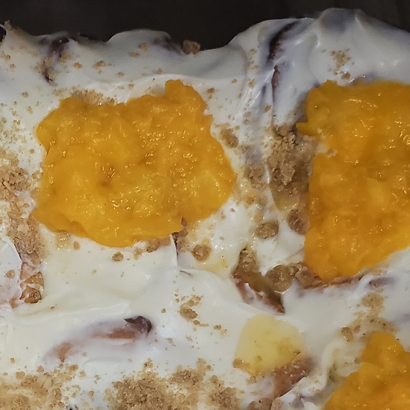 Peach Cobbler Filled Cinnamon Roll