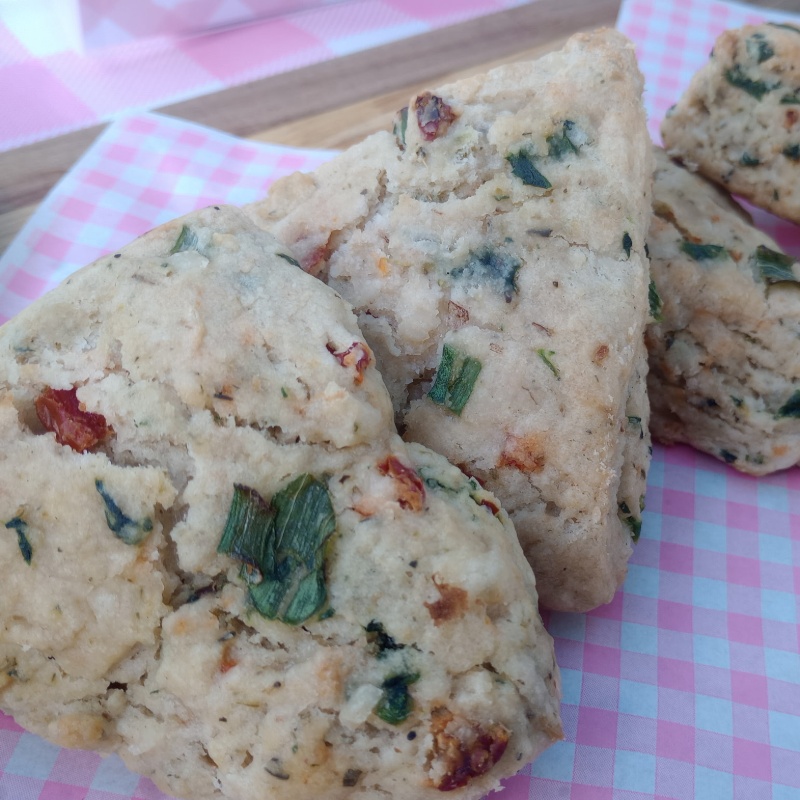 Photo of vegan sundried tomato spinach and cheese scones