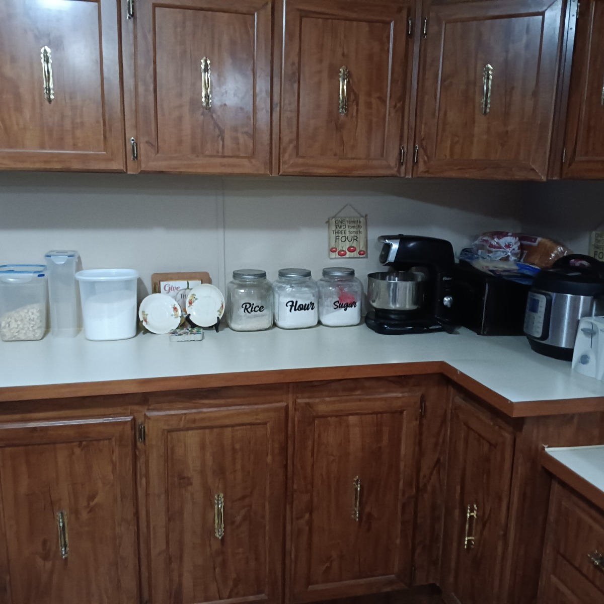The other side of our kitchen where I store the extra supplies for our Microbakery and Farmstand. 