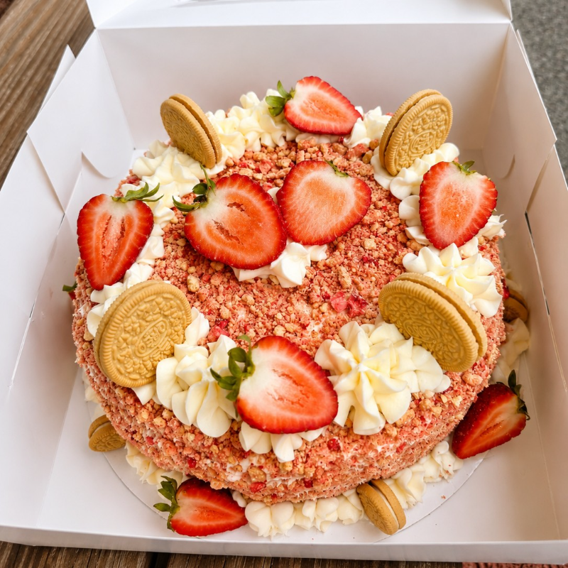 2-Layer Strawberry Crunch Cake