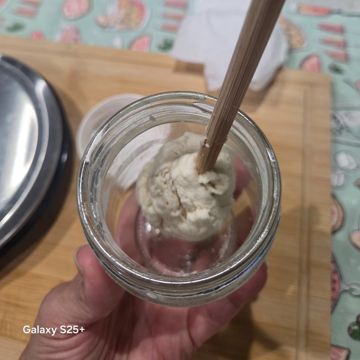 mixing flour, water, and starter for a siff mix