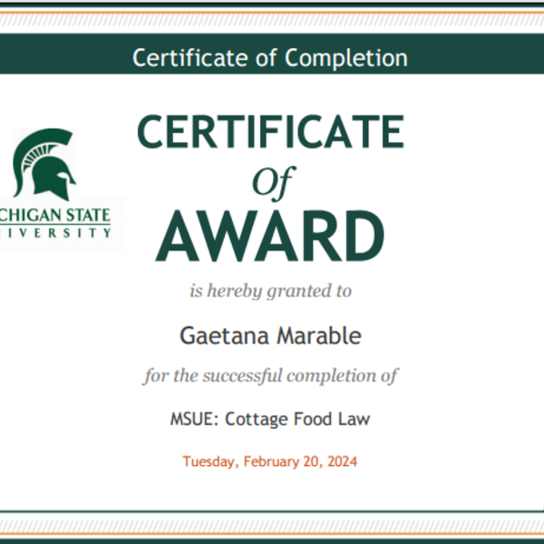 Michigan Cottage Food Law Certified