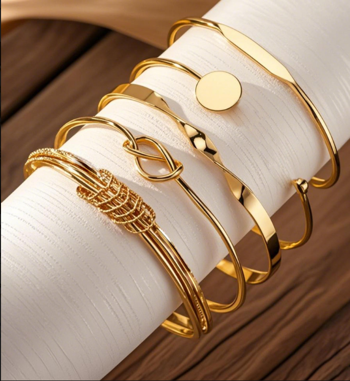 Conjunto de Pulseiras Go Party Retro com 5 Peças, Pulseiras banhado a ouro
