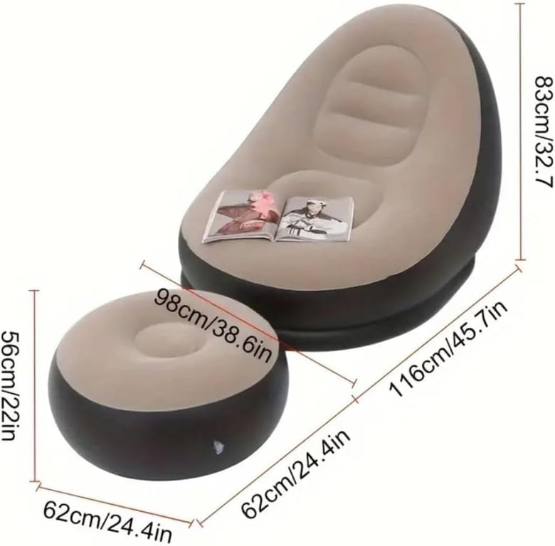 FatMag Poltrona Inflável Anatômica com Puff, Sofá Preguiçoso Inflável, Confortável e Durável, Ideal para Outdoor