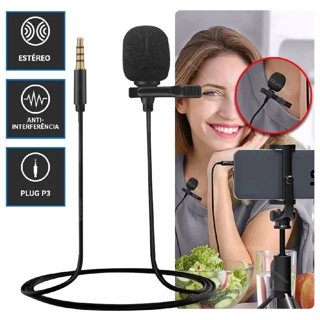 Microfone lapela entreda do auricular comum ou universal 