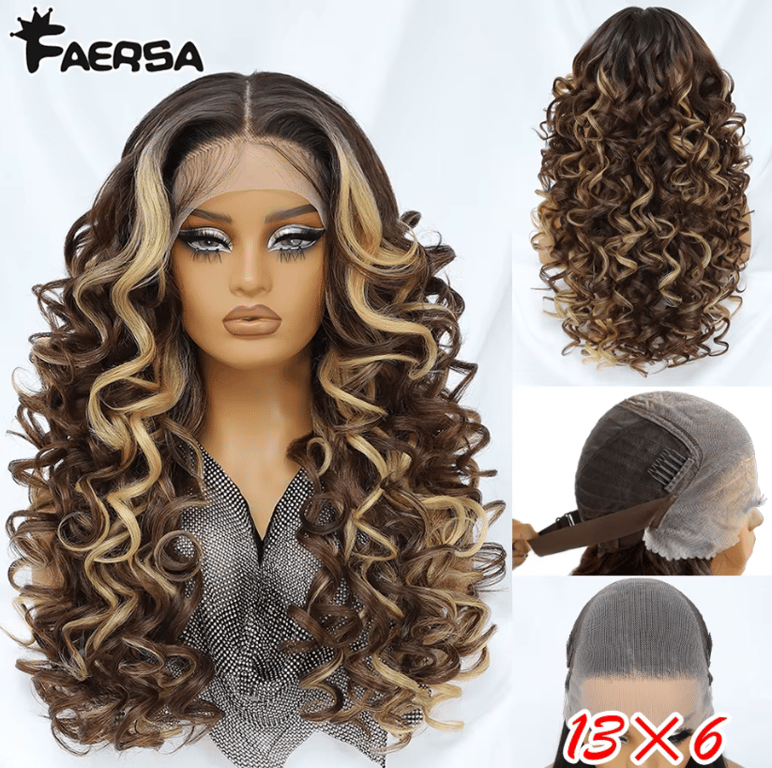 peruca dianteira 24 polegadas  do laço sintético pré arrancado peruca frontal do laço com babyhair para as mulheres encaracolado destaque ombre loira feminino