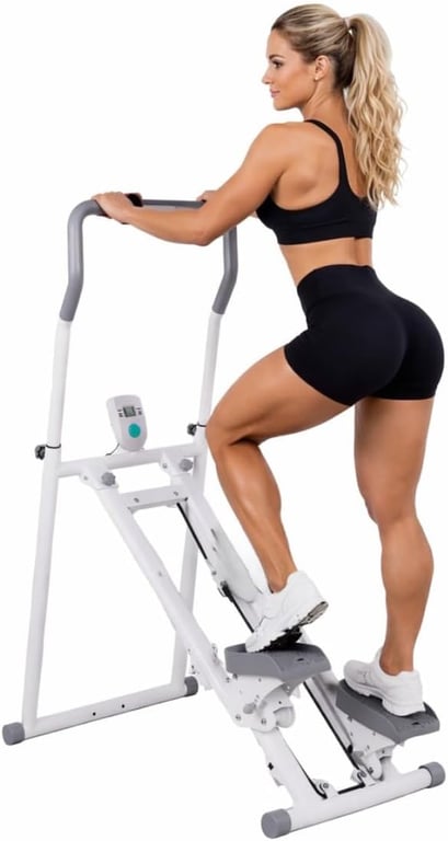 Movra MQES Simulador de Escalada Dobrável em Aço, Monitor Digital, Silencioso, Suporta 120kg, Preto/Branco