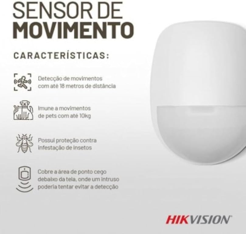 Detector PIR interno com fio de 18 m