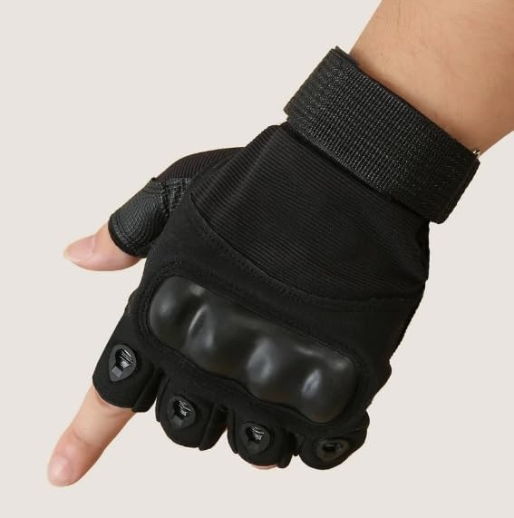 Luvas de dedo parcial de couro sintético com design táctico