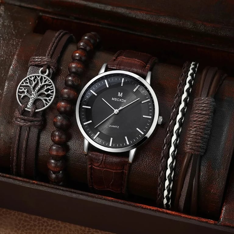 Relógio quartzo e pulseiras masculino