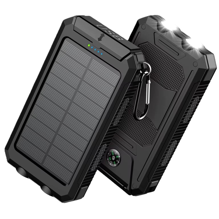 Carregador de Bateria, Carregador Solar Portátil, Power Bank para Celular de 20000mAh, acumulador portatil com Lanterna/Interface USB/Type-C/Micro e Bússola, Adequado para Dispositivos Eletrônicos Digitais Móveis iPhone/Android, Personalização de Presente, Pacote de Bateria de Energia de Emergência para Uso Externo