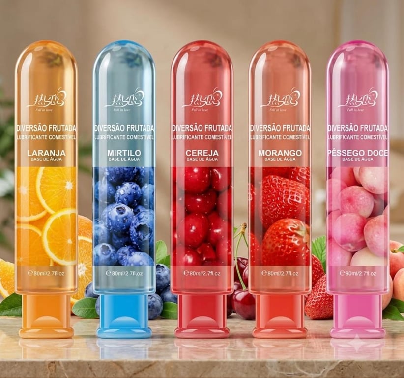 Lubricante íntimo beijavel vários sabores, morango, pêssego, laranja mirtilo e cereja 