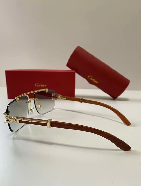 Óculos de Sol Cartier (Estilo Panthère / Haste de Madeira)