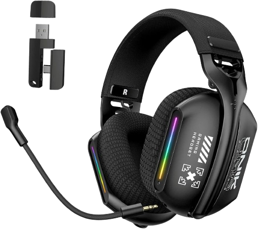 Headset para Gaming sem fio (BT v5.3 + 2.4G + com fio) para PS5, PC, PS4, Nintendo Switch, com cancelamento de ruído.