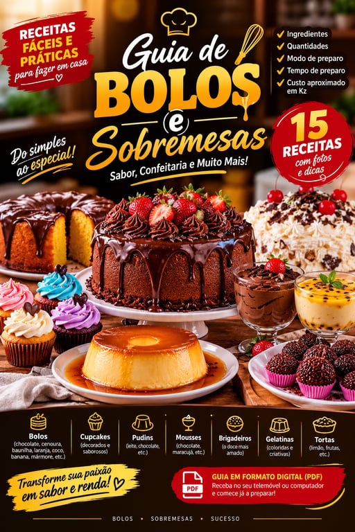 🍰Guia de bolos e sobremesas - 15, receitas fáceis e deliciosas