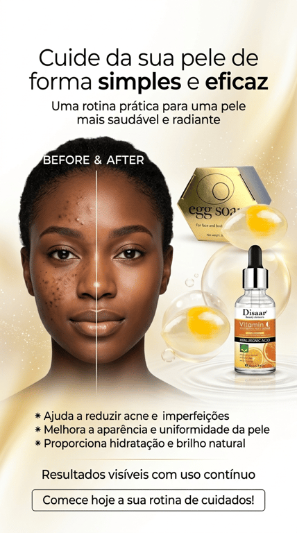 KIT PELE RADIANTE - SABONETE DE OVO QUE CONTÉM COLÁGENO E VITAMIINA C DA DISAAR